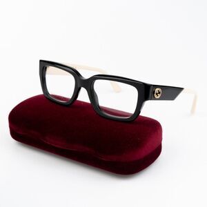 NEW Gucci GG1666O 005 Black Ivory Women Square Eyeglasses GG 1666O